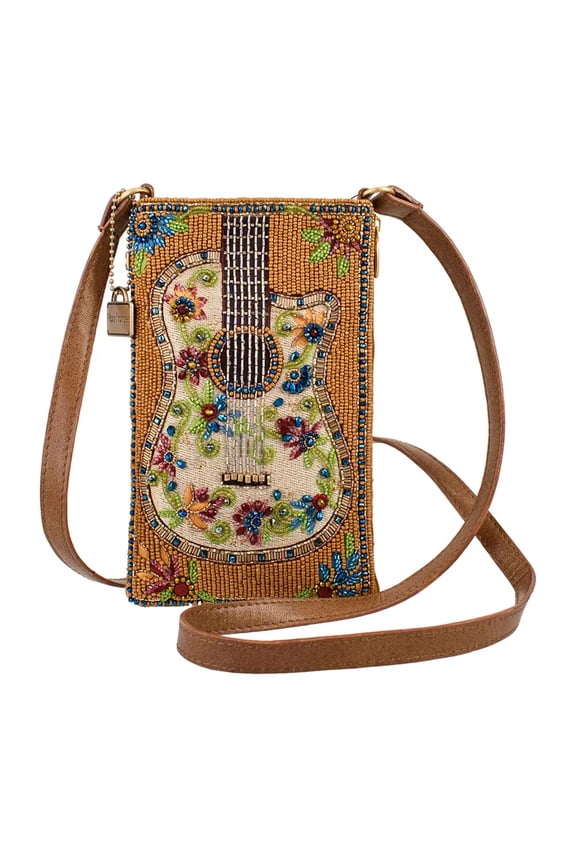 Garden Groove Ivory Guitar Flowers Handbag Beaded Zip Bag Purse NEW