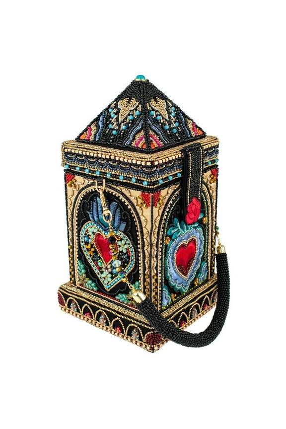 House of Hearts Beaded Clutch Red Heart Handbag Black Bag New