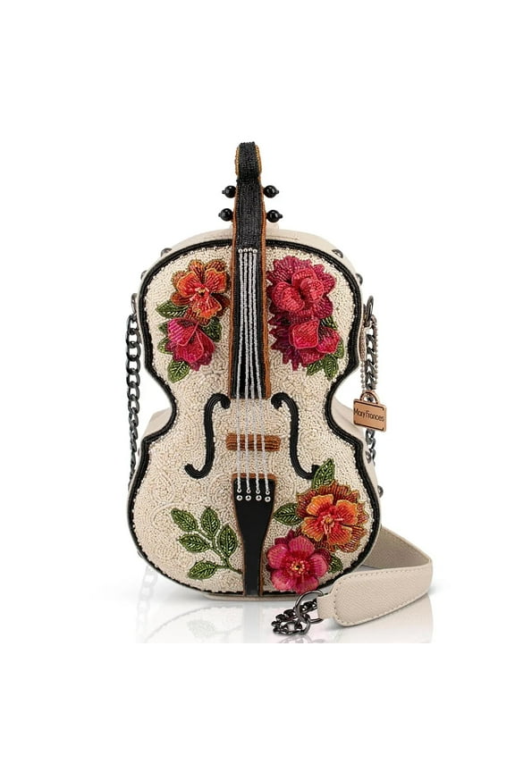 In Tune Ivory Pink Floral 3D Violin Handbag Crossbody Bag Purse NEW