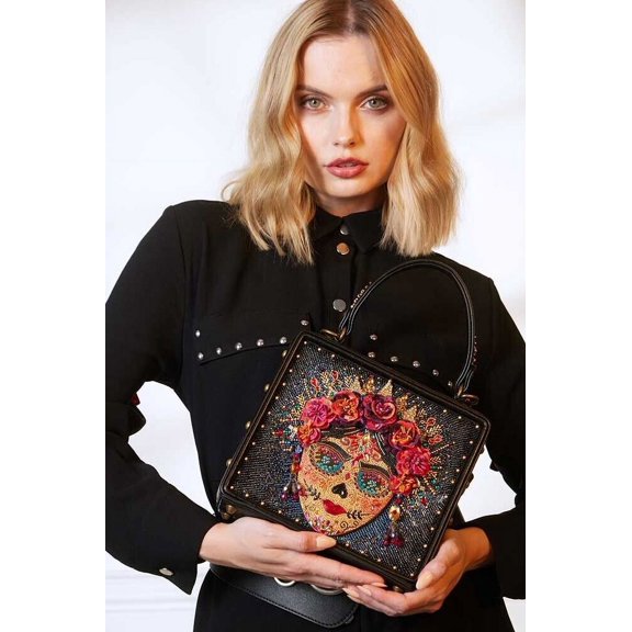Mary Frances La Reina Top Handle Sugar Skull Handbag, Multi