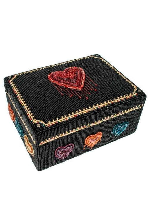 Love all Around Beaded Box Large Black hearts Heart Red Blue NEW