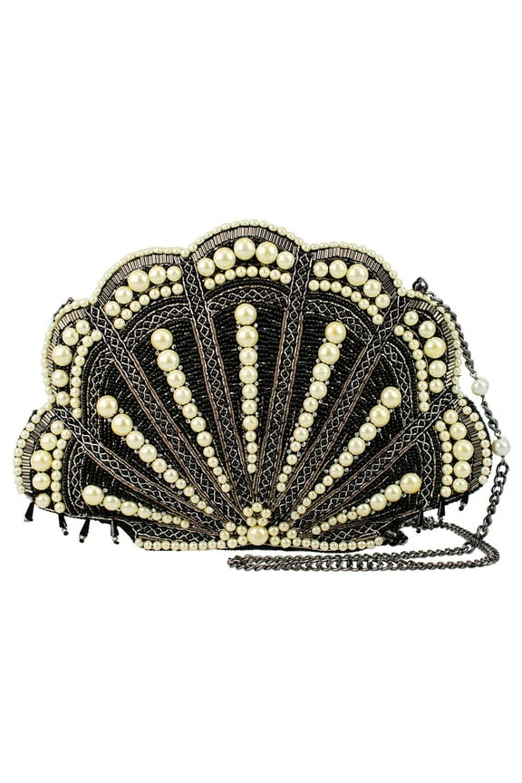 Ocean of Pearls Shell Crossbody Handbag Black Silver Bag Purse NEW