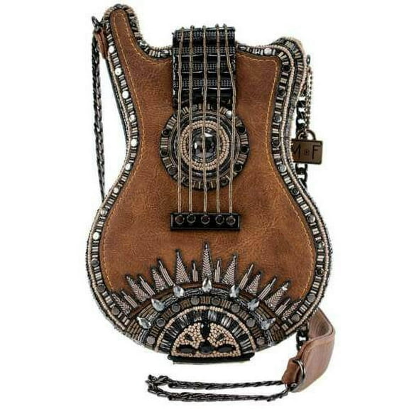 Mary Frances Open Mic Music Bag Brown Guitar Strings Beaded Bag Handbag NEW