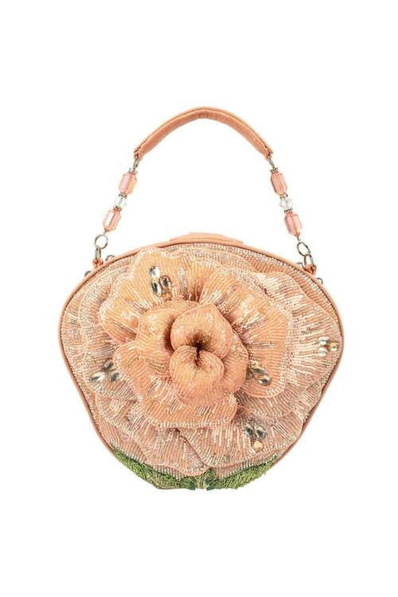 Pink Petals Flower Floral Beaded Crossbody Peach Handbag BAG