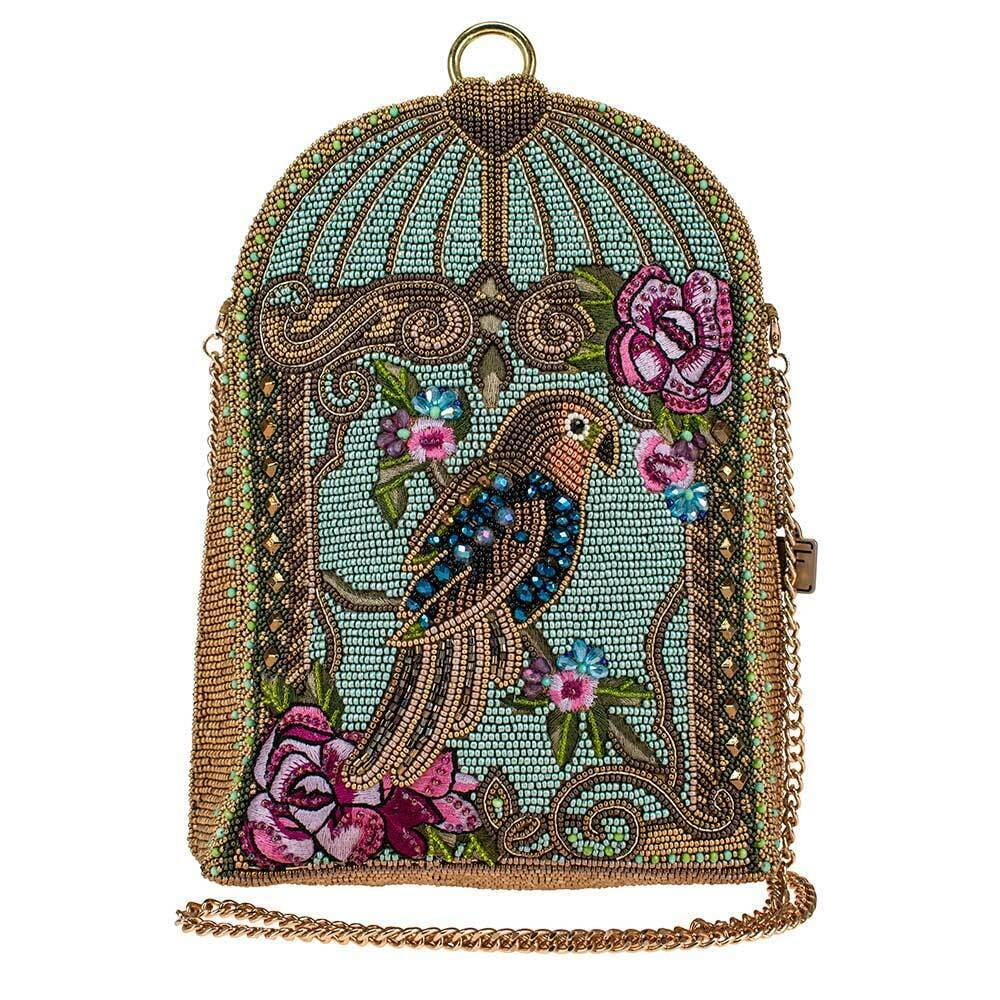 Mary Frances Beaded Parrot Crossbody Handbag with Suede Accents