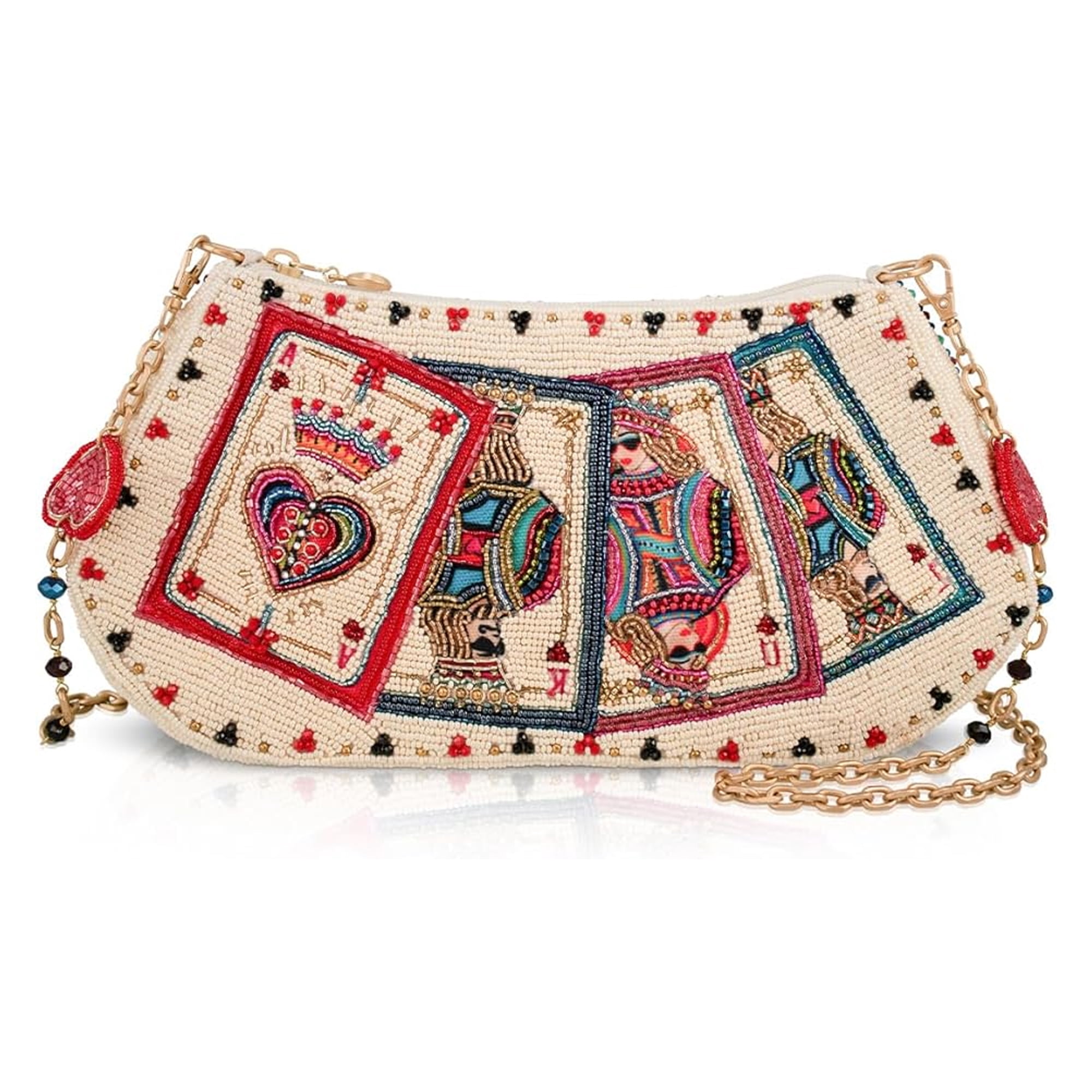 Mary Frances Shuffle Cards Crossbody Handbag Beaded Zip Bag Red