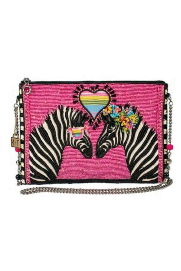 Smitten Beaded Zebra Love Crossbody Clutch Handbag Pink Bag New