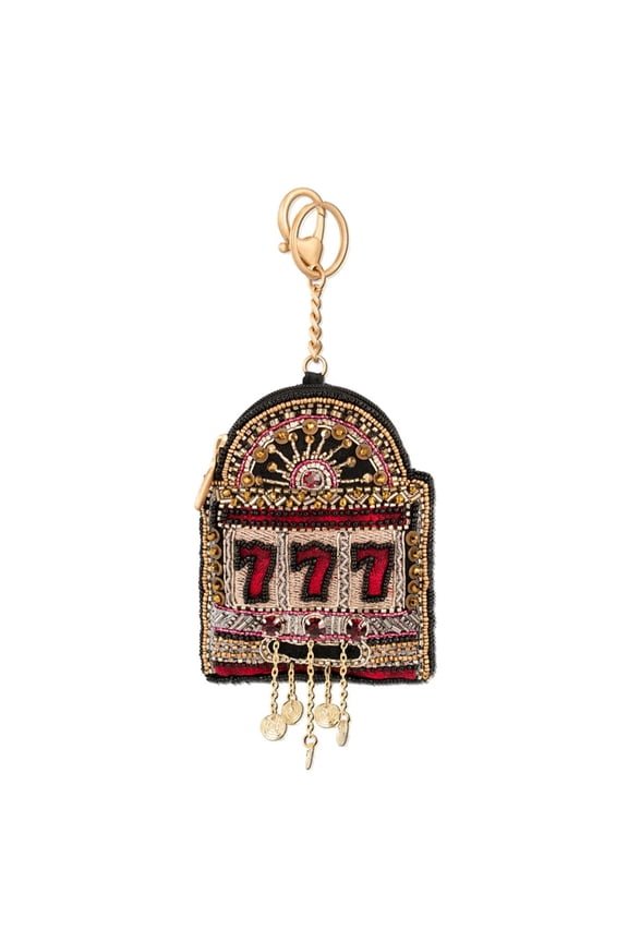 Spin To Win Beaded Slot Machine Coin Purse Zip Key Ring Black NEW