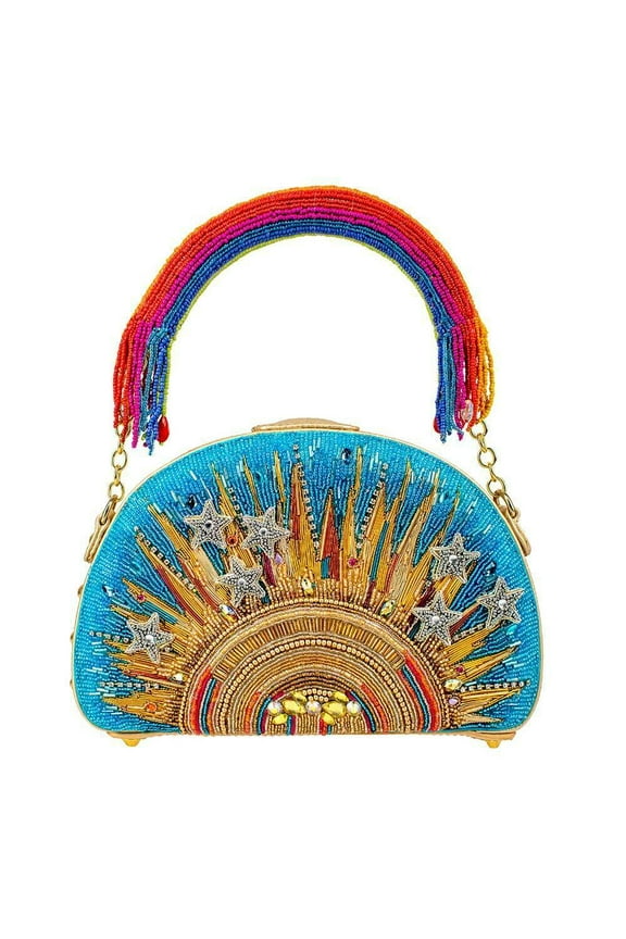 Sunshine & Rainbow Top Beaded Crossbody Blue Handbag NEW