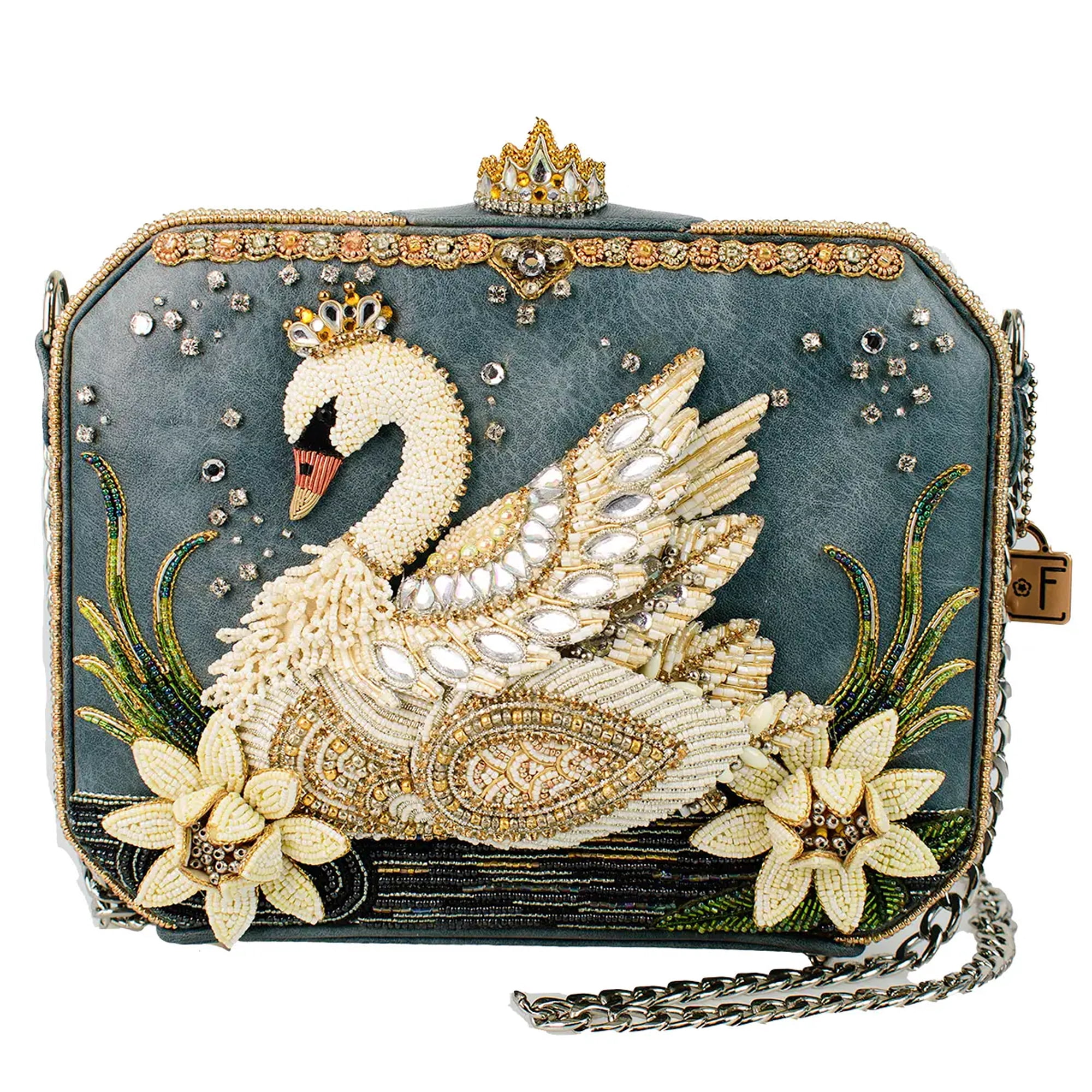 Mary Frances Swan Princess Swan Handbag Bag Flowers Bird Silver White Purse NEW