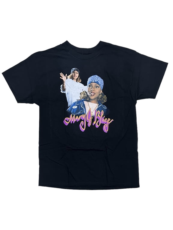 Mary J. Blige Men's Officially Licensed Neon Signature Graphic Tee T-Shirt (Large, Black)