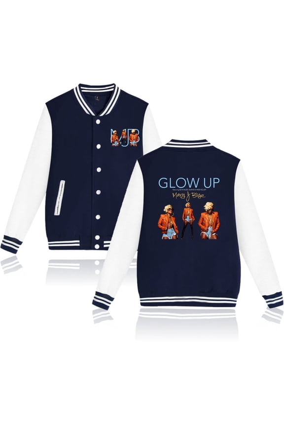Mary J. Blige Merch Glow Up Logo Print Baseball Jacket Fashion Clothes Unisex Long Sleeve