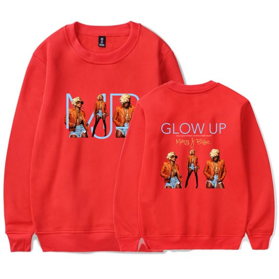 Mary J. Blige Merch Glow Up Print Crewneck Sweatshirt Unisex Fashion Long Sleeve Top