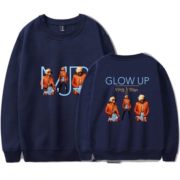 Mary J. Blige Merch Glow Up Print Crewneck Sweatshirt Unisex Fashion Long Sleeve Top