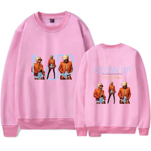Mary J. Blige Merch Glow Up Print Crewneck Sweatshirt Unisex Fashion Long Sleeve Top