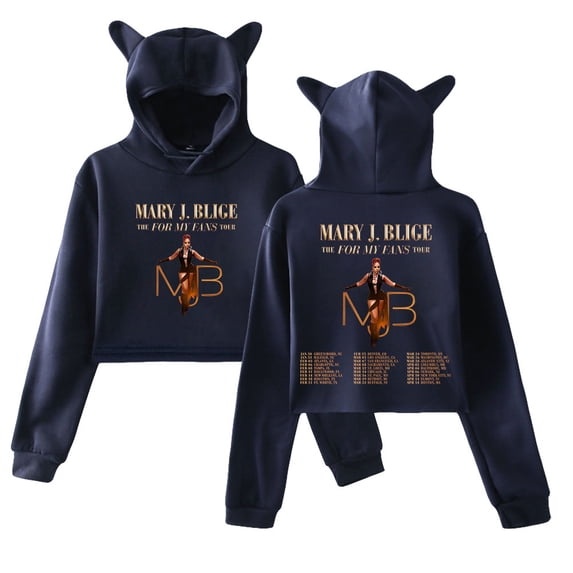 Mary J. Blige The For My Fans Tour Streetwear Cat Ears Hoodie Long Sleeve Crop Top Women's Clothes