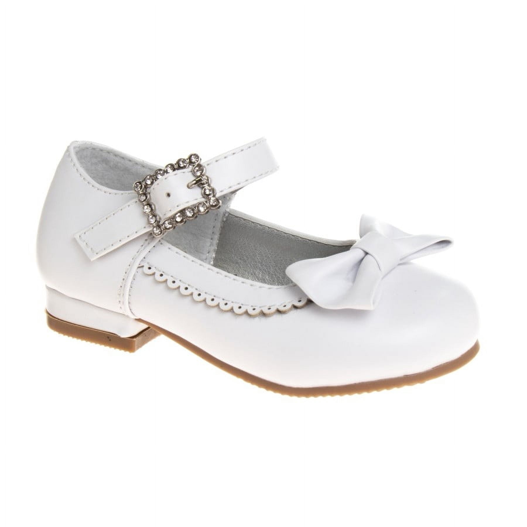 Mary Jane Dress Shoe Pumps for Girls, Low Heel Hook Loop Buckle, White (Size 10 Toddler)