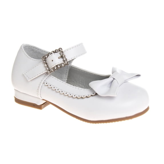 Mary Jane Dress Shoe Pumps for Girls, Low Heel Hook Loop Buckle, White (Size 12 Little Kid)