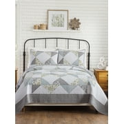 Mary Janes Farm Reine-Marie Gray and Yellow Floral Patchwork Quilt Set, King, All Ages