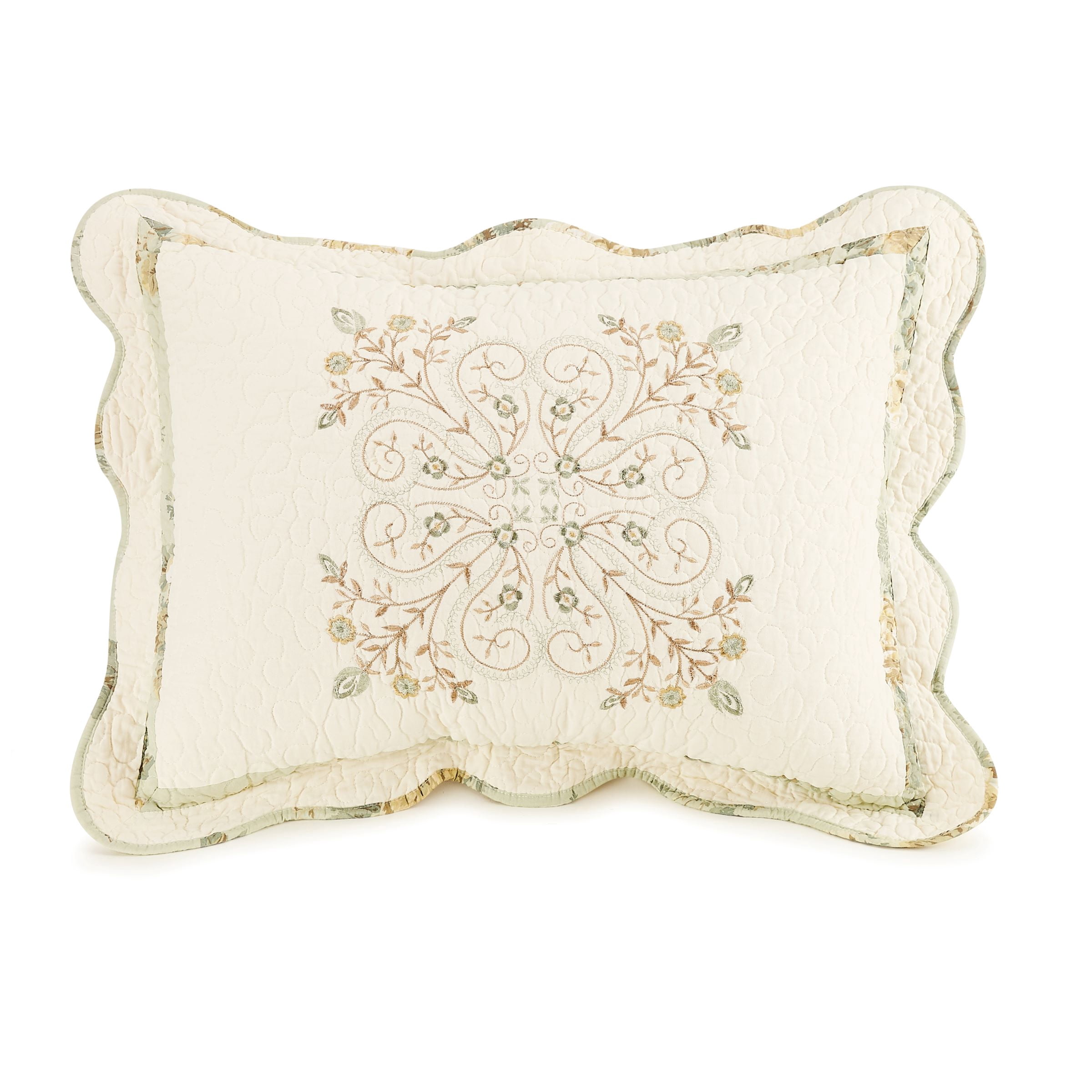 Mary Jane Farm Vintage Treasure Embroidered Quilted Cotton Pillow Sham, King Size, All Ages