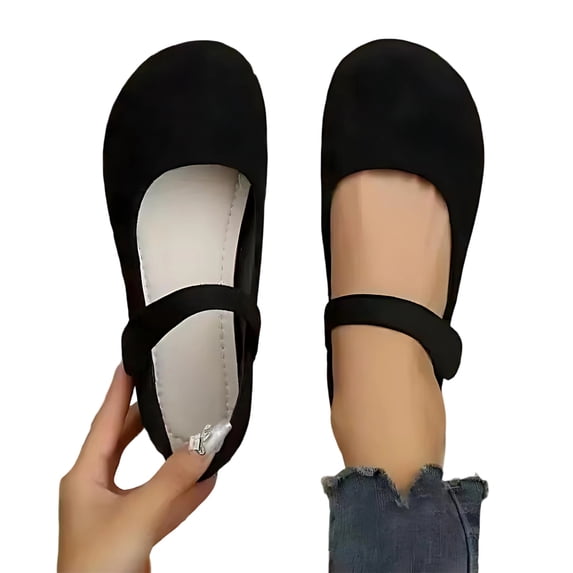 Mary Jane Flat Shoes Round Toe Ballet Flats for Women Dressy Fabric Business Flats Plus‑Size Comfortable Classic Hook And Loop Flats for Office