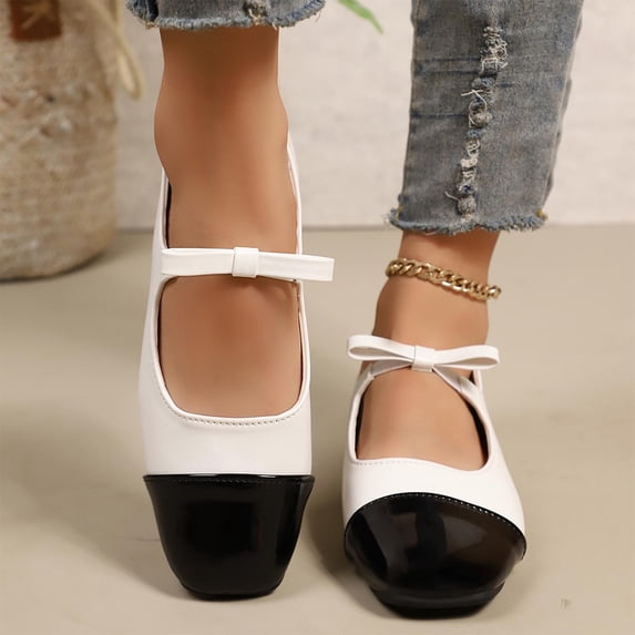 Mary Jane Flats, Two-Tone Women's Casual Shoes, Comfortable Faux Leather Round Toe Ballet Flats for Leisure and Outdoor Wear