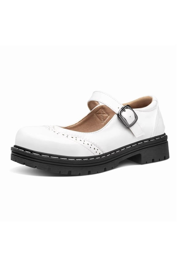 Mary Jane Loafers Gothic Thick Platform Heel Imitation Leather Round Toe Ankle Strap Dress Shoes For Campus Work Casual Occasions
