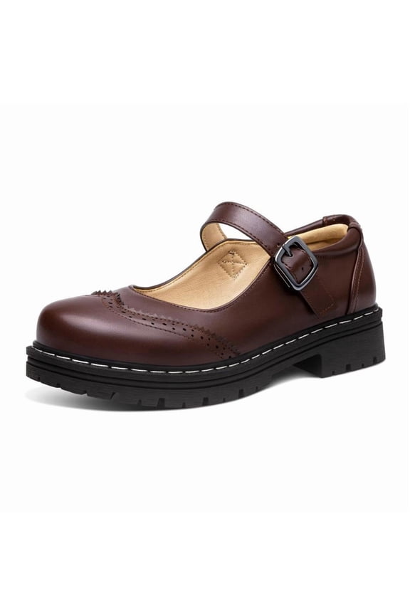 Mary Jane Loafers Gothic Thick Platform Heel Imitation Leather Round Toe Ankle Strap Dress Shoes For Campus Work Casual Occasions