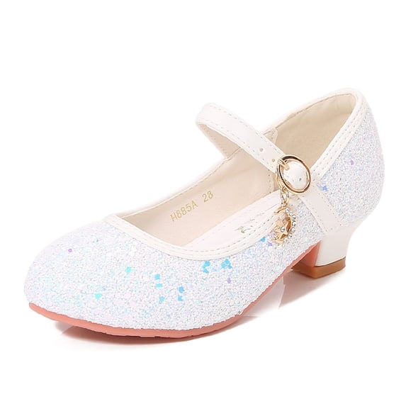 Mary Jane Princess Shoes with Shiny Bow, Glitter Girls Party Shoes, Flower Girl Shoes for Banquets, Birthday Parties, Cosplay Dance Shoes White 3 M