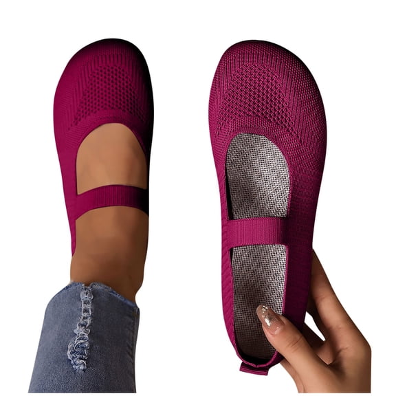 Mary Jane Shoes Comfortable Dressy Flats Knit Casual Office Shoes Lightweight Breathable Walking Flats Knit Ballet Shoes Round Toe Shoes
