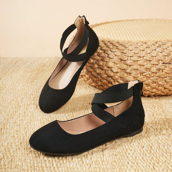 Mary Jane Shoes For Women Ladies Ballet Flats Closed Toe Flats with Elastic Crossed Ankle Strap