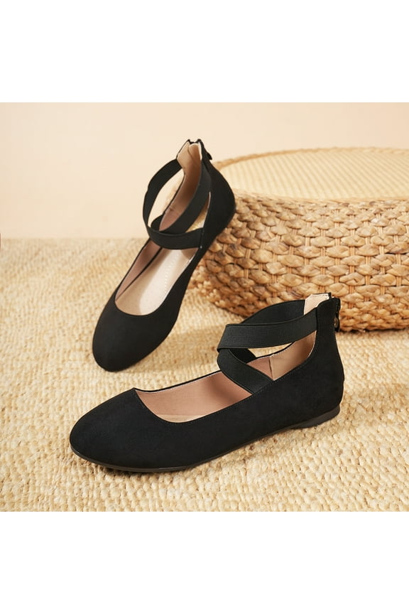 Mary Jane Shoes For Women Ladies Ballet Flats Closed Toe Flats with Elastic Crossed Ankle Strap