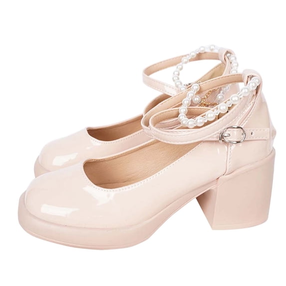 Mary Jane Shoes For Women Pearl Accent Ankle Strap Platform Block Heel Pink Color Shoe Size 42 Eu 40.5 Uk 7 Us 9 Foot Length 10.24 Inches