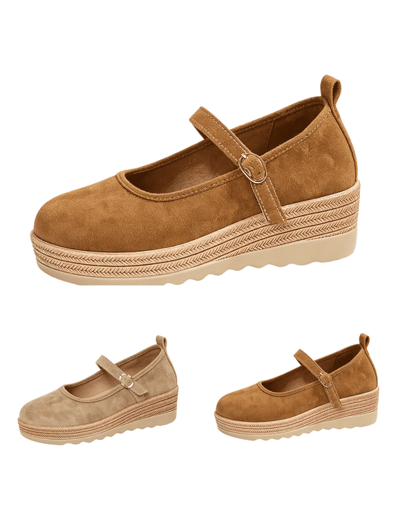 Mary Jane Shoes Women Adjustable Buckle Strap Espadrille Platform Wedge Flats S