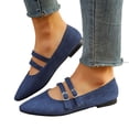 thumbnail image 1 of Mary Jane Shoes Women Adjustable Double Strap Pointed Toe Suede Dressy Slip on Ballet Flat Shoes Loafers Blue Size 8.5, 1 of 6