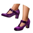 thumbnail image 1 of Mary Jane Shoes Women,Elegant Heels Retro T Bar Strap Ankle Round Toe Dress Mary Jane Shoes for Retro Events,Mary Jane Pumps,01 Purple,8.5, 1 of 9