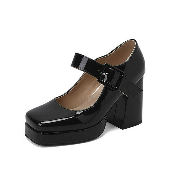 Mary Jane Shoes Women,Elegant High Heels Retro Square Toe Dressy Stylish Mary Jane Shoes for Stylish Occasions,Platform Mary Janes for Women,01 Black,6.5