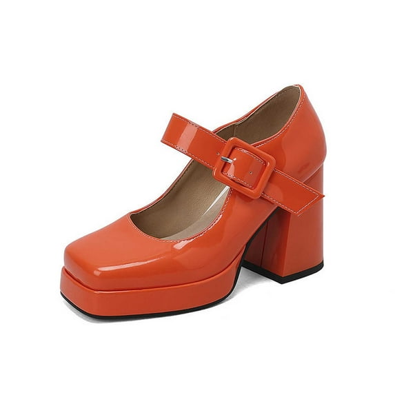 Mary Jane Shoes Women,Elegant High Heels Retro Square Toe Dressy Stylish Mary Jane Shoes for Stylish Occasions,T Strap Mary Janes for Women,01 Orange,9