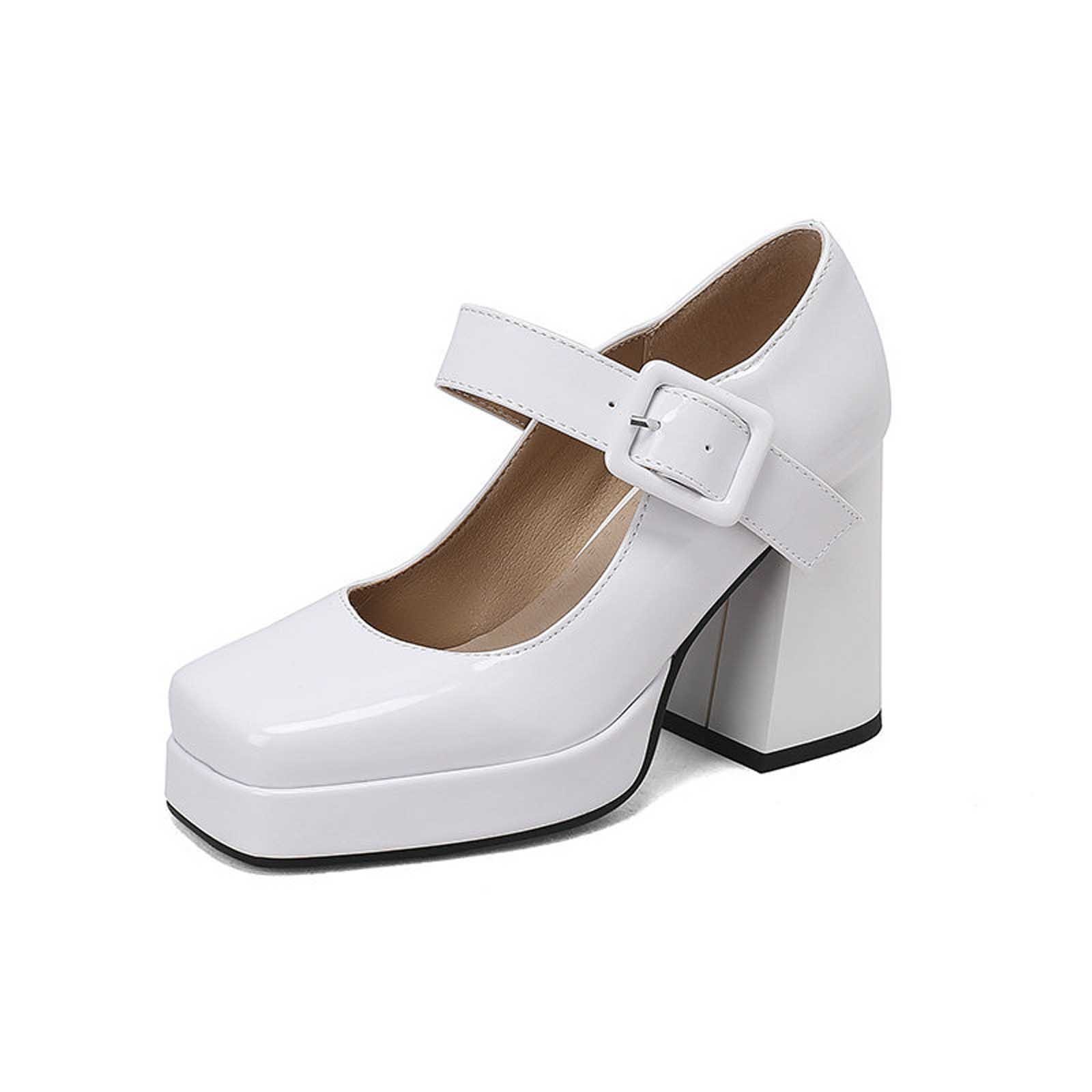 Mary Jane Shoes Women,Elegant High Heels Retro Square Toe Dressy — free download