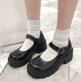 thumbnail image 1 of Mary Jane Shoes for Women, Retro Platform Chunky Heel Pumps, Round Toe Block Heel Dress Shoes, Matte Lug Sole Buckle Strap Office School Uniform Pumps, 1 of 5