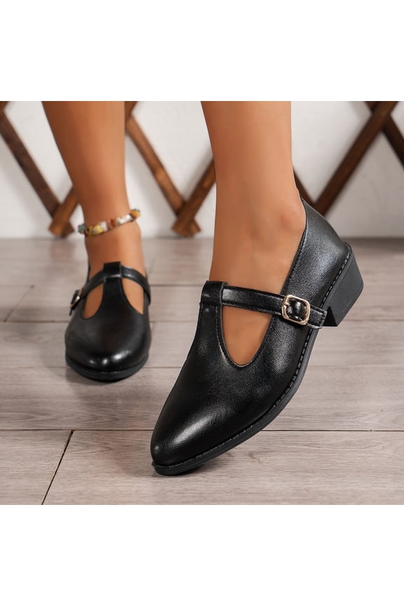 Mary Jane Shoes Women,Retro Pointed Flat Low Heel Stylish Comfortable Mary Jane Shoes for Everyday Activities,Mary Jane Flats Women,02 Black,8.5