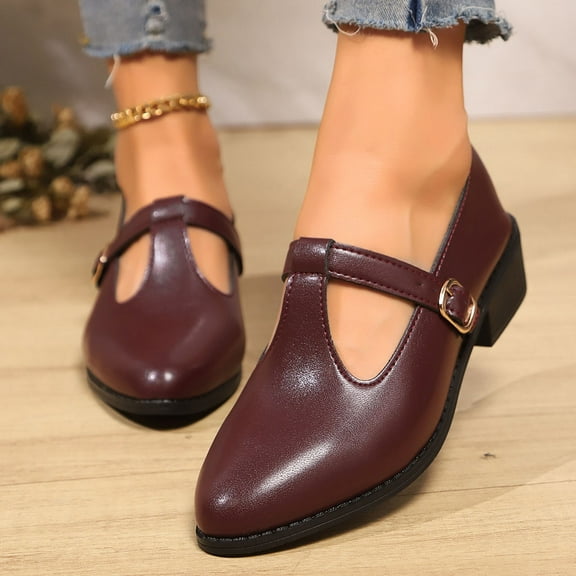 Mary Jane Shoes Women,Retro Pointed Flat Low Heel Stylish Comfortable Mary Jane Shoes for Everyday Activities,Red Mary Jane Heels,02 Red,7