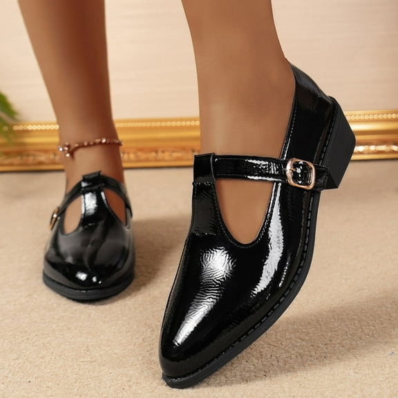 Mary Jane Shoes Women,Retro Pointed Toe Glossy Leather Low Heel Casual Mary Jane Shoes,Mary Jane,01 Black,8.5