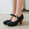 thumbnail image 1 of Mary Jane Shoes Women,Round Toe Heel Elegant Mary Jane Shoes for Daily Use,Red Mary Jane Heels,02 Black,39, 1 of 6