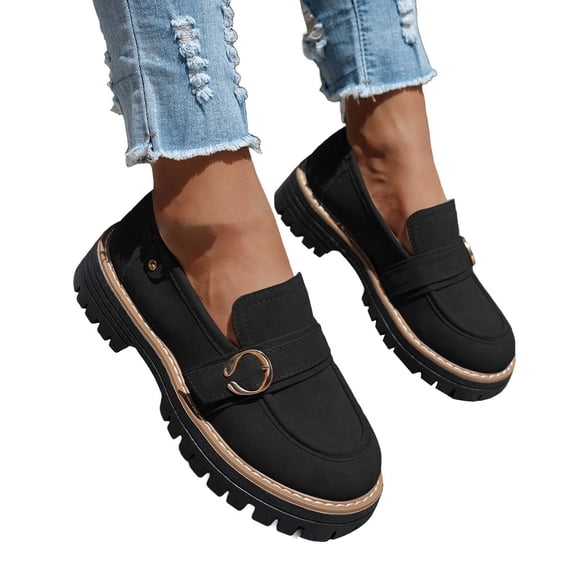 Mary Jane Shoes Women,Solid Color Platform Design Fashion Comfortable Leather Mary Jane Shoes,Mary Jane Flats,Black,8.5