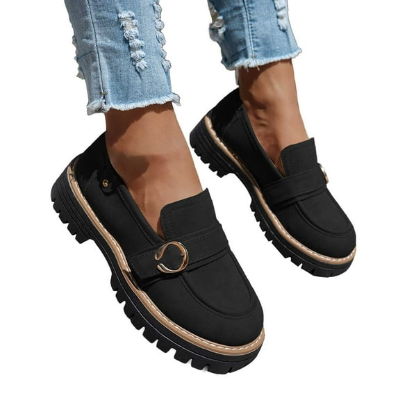 Mary Jane Shoes Women,Solid Color Platform Design Fashion Comfortable Leather Mary Jane Shoes,Wide Mary Jane Shoes for Women,Black,7