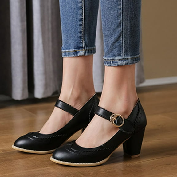 Mary Jane Shoes Women,Spring Strap Heel Seasonal Fresh Mary Jane Shoes for Spring Wear,Platform Mary Janes for Women,01 Black,36