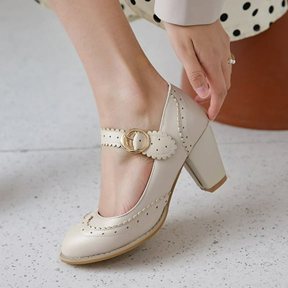 Mary Jane Shoes Women,Spring Strap Heel Seasonal Fresh Mary Jane Shoes for Spring Wear,White Mary Jane Heels,01 Beige,43