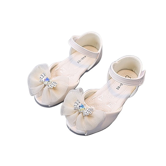Mary Jane Shoes for Girls Comfy Footbed Peep Toe Bowknot Sandals Party Princess Dress Shoes Fashion Summer Flat Shoes Beige 12 Little Kid