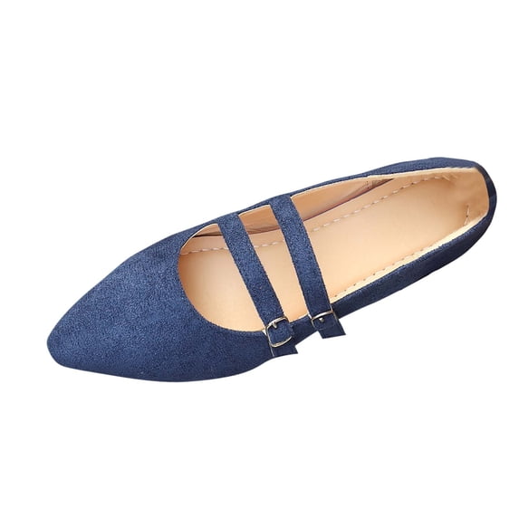 Mary Jane Shoes for Women Pointed Toe Ballet Flats with Adjustable Double Buckle Strap Comfortable Slip On Dress Shoes for Office Daily